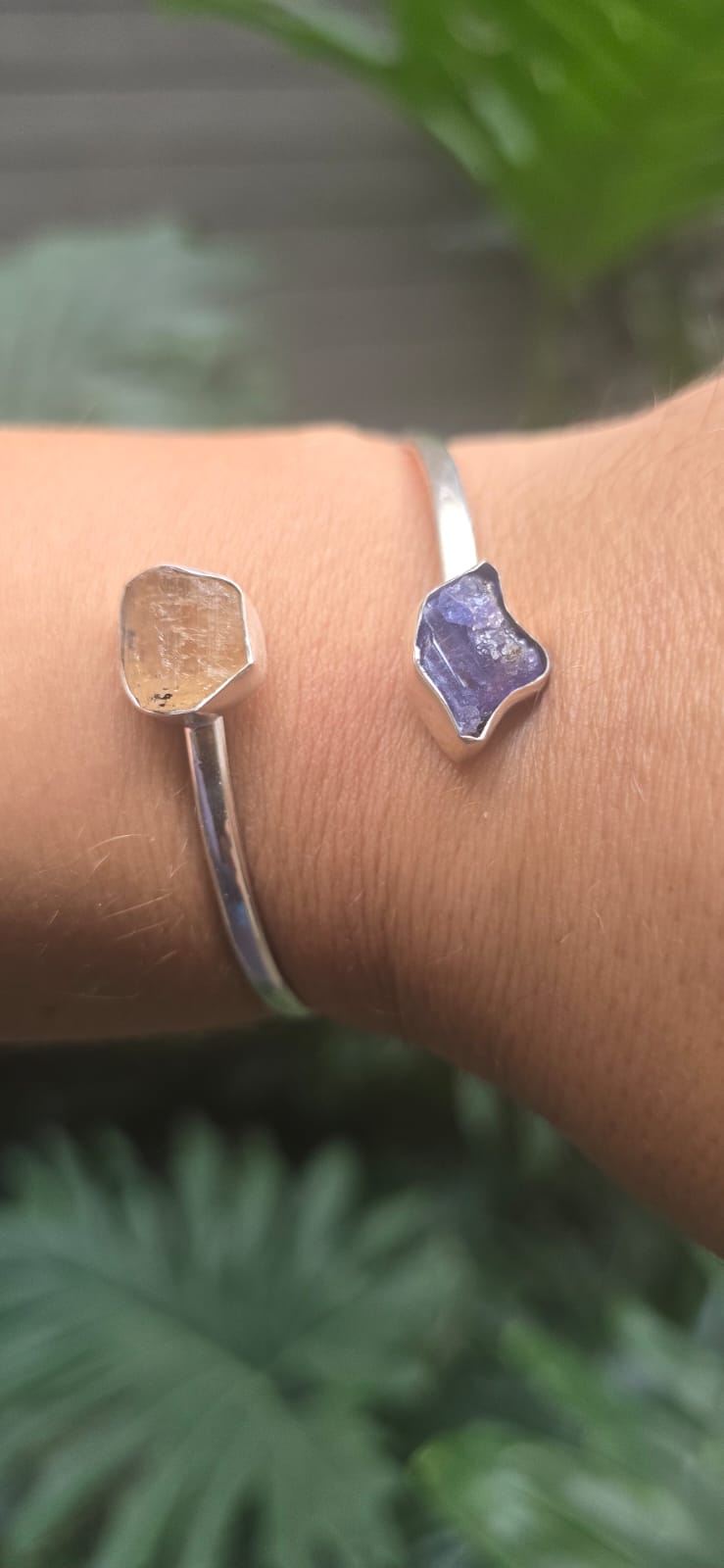 Pulsera en plata 9.25 con tanzanita + topacio dorado