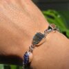 26-167 (4) Pulsera en plata 9.25 con moldavita + tanzanita + topacio rosa