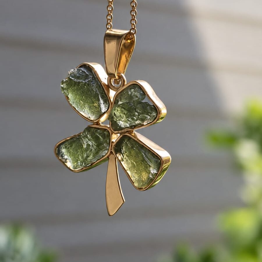 Dije en Oro de 14 quilates con moldavita natural